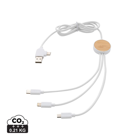 Recycled plastic Ontario 6-in-1 cable for phone and tablet from XD Collection, showing multiple connectors and durable design.