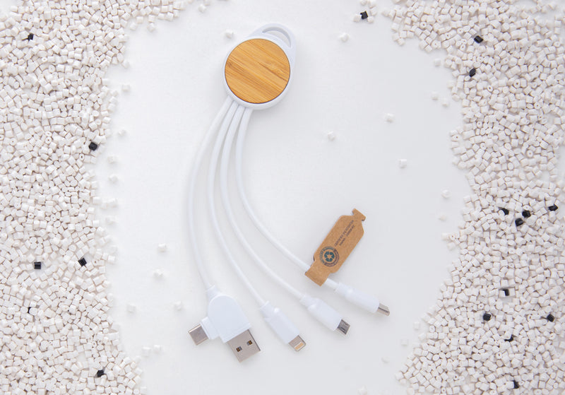 Load image into Gallery viewer, XD Collection RCS recycled plastic Ontario 6-in-1 round cable for phone and tablet accessories, featuring multiple connection options.
