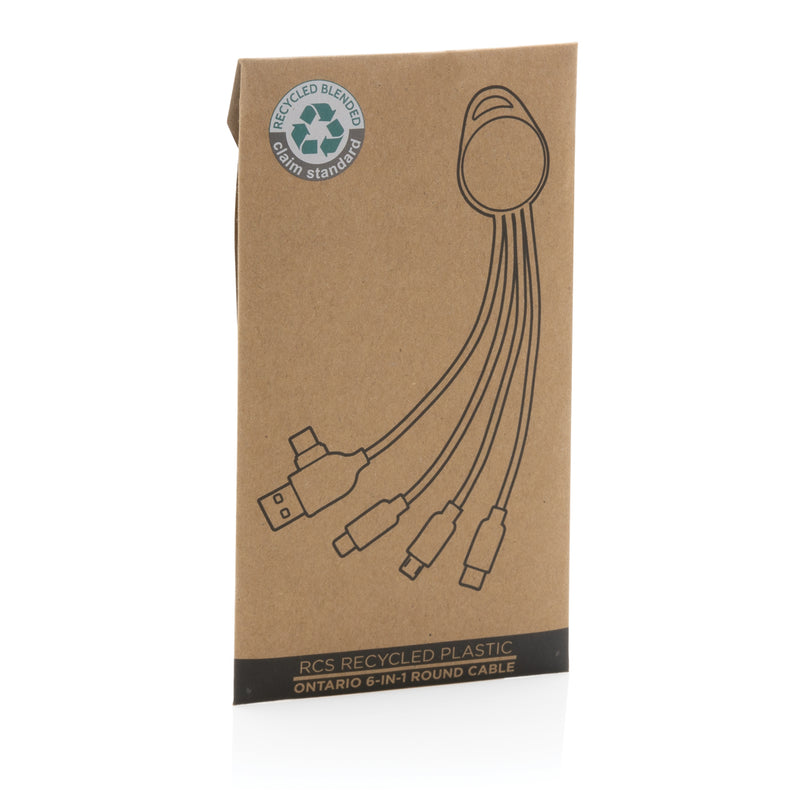 Load image into Gallery viewer, XD Collection RCS recycled plastic Ontario 6-in-1 round cable for phone and tablet accessories, showing multiple connectors.
