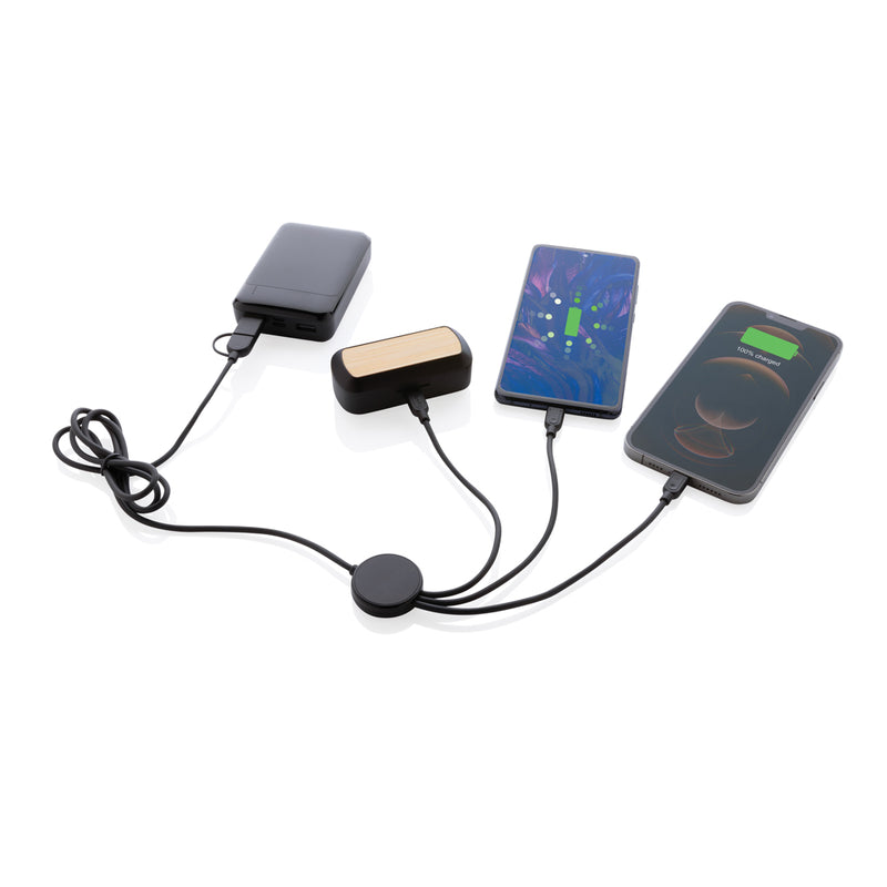 Load image into Gallery viewer, XD Collection RCS recycled TPE and plastic 6-in-1 phone and tablet charging cable with multiple connectors.
