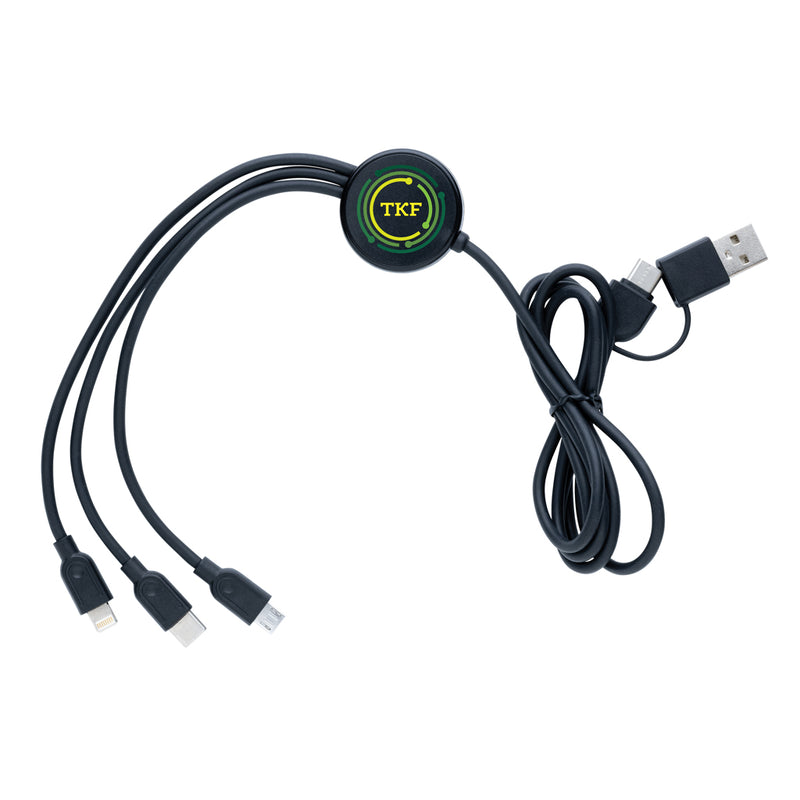 Load image into Gallery viewer, XD Collection RCS recycled TPE and plastic 6-in-1 phone and tablet cable with multiple connectors and durable design.
