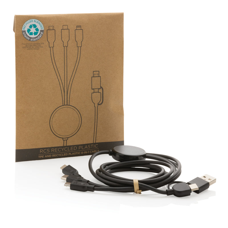 Load image into Gallery viewer, XD Collection RCS recycled TPE and plastic 6-in-1 phone and tablet charging cable, multiple connectors, eco-friendly design
