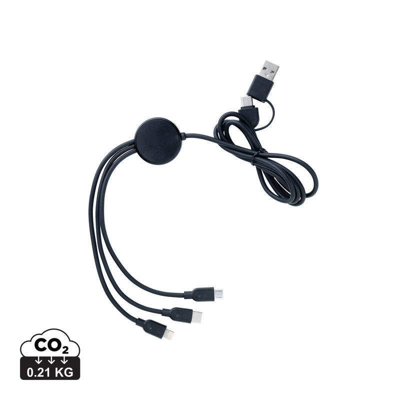 Load image into Gallery viewer, XD Collection recycled TPE and plastic 6-in-1 phone and tablet cable with multiple connectors for versatile device charging.
