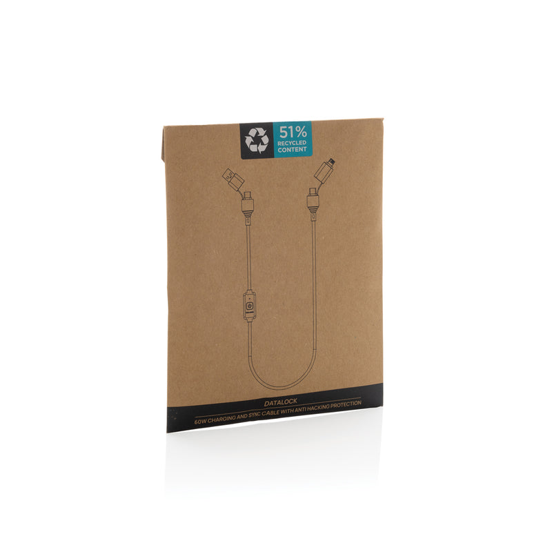 Load image into Gallery viewer, XD Collection Datalock RCS recycled 60W hacking protection cable for phones and tablets, with secure locking mechanism.

