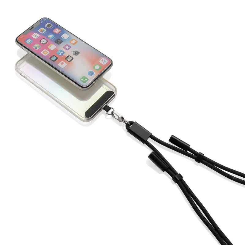 Load image into Gallery viewer, XD Collection LoopAmp RCS RPET adjustable phone cord with 60W cable for phones and tablets, showcasing the flexible design and connectors
