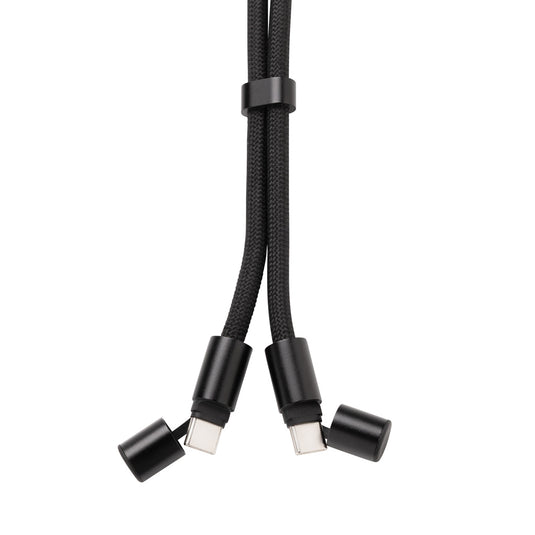 XD Collection LoopAmp RCS RPET adjustable phone cord with 60W cable for smartphones and tablets, shown coiled with connectors.