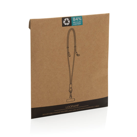 XD Collection LoopAmp RCS RPET adjustable phone and tablet charging cord with 60W cable for fast, efficient device charging.