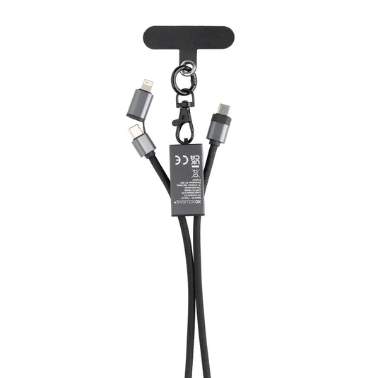 XD Xclusive Terra RCS recycled PET phone and tablet charging cable with dual 60W fast charging, black cord with connectors visible.