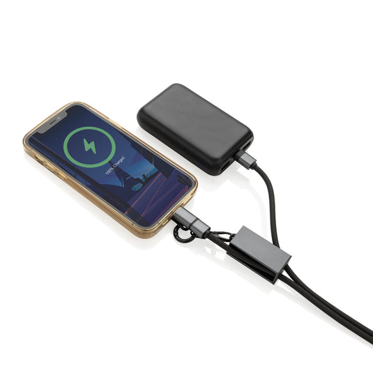 XD Xclusive Terra RCS recycled PET phone and tablet charging cord with 60W dual charge cable, shown with connectors and cable length.