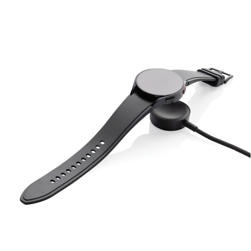 Load image into Gallery viewer, XD Xclusive Terra RCS rPET 6-in-1 charging cable with watch charger for phones and tablets, shown with multiple connectors.
