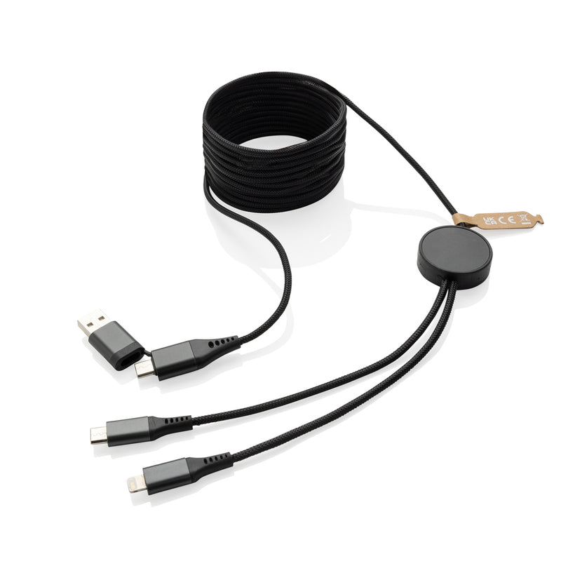 Load image into Gallery viewer, XD Xclusive Terra RCS recycled PET 3-meter 4-in-1 phone and tablet charging cable, with multiple connectors for versatile device charging.
