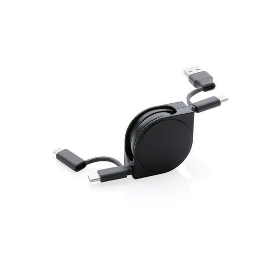 XD Collection RCS 6-in-1 recycled plastic and TPE phone and tablet charging cable with multiple connectors for versatile device compatibility.