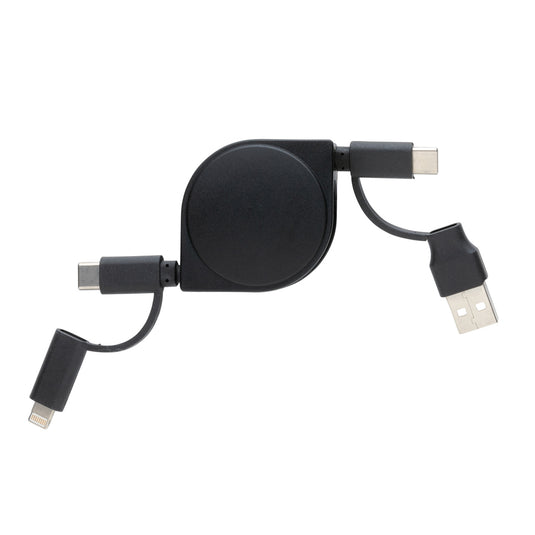 XD Collection RCS recycled plastic and TPE 6-in-1 phone and tablet charging cable with multiple connectors and durable design