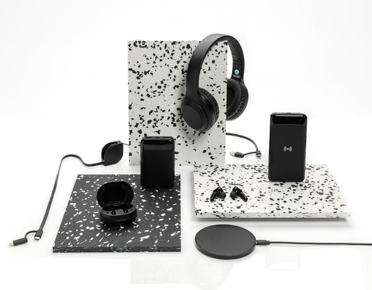 XD Collection RCS recycled plastic and TPE 6-in-1 phone and tablet charging cable with multiple connectors, eco-friendly design.