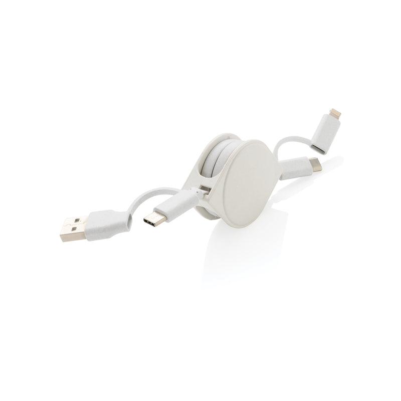 Load image into Gallery viewer, XD Collection RCS recycled plastic and TPE 6-in-1 cable for phone and tablet accessories, featuring multiple connection options.
