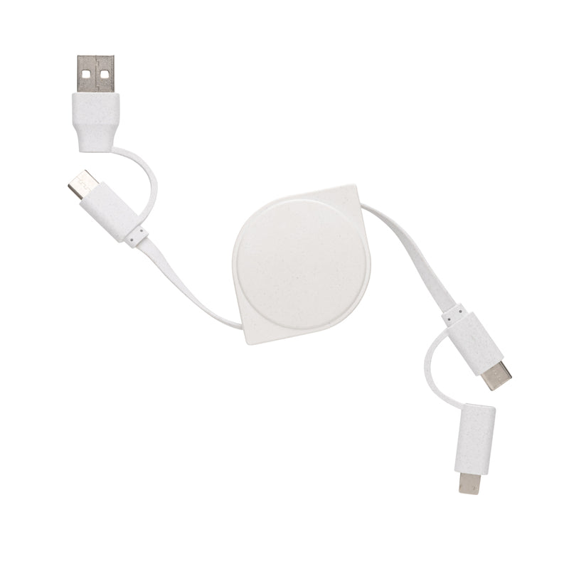 Load image into Gallery viewer, XD Collection recycled plastic and TPE 6-in-1 phone and tablet charging cable with multiple connectors and durable design.
