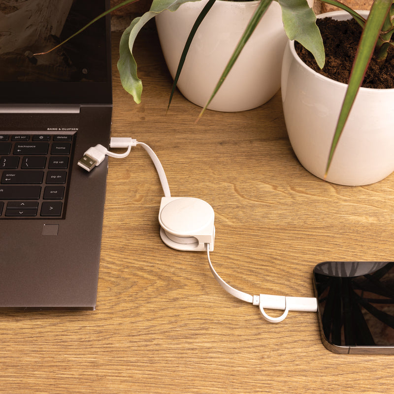 Load image into Gallery viewer, XD Collection RCS 6-in-1 recycled plastic and TPE phone and tablet cable with multiple connectors for versatile charging and data transfer.
