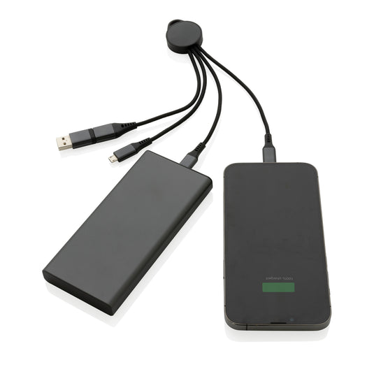 XD Xclusive Terra RCS recycled aluminum 6-in-1 charging cable for phones and tablets, with multiple connector options visible.