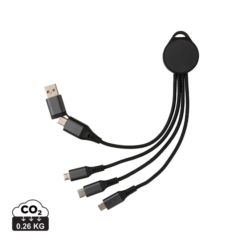 Load image into Gallery viewer, XD Xclusive Terra RCS recycled aluminum 6-in-1 charging cable for phones and tablets, with multiple connectors and durable design.
