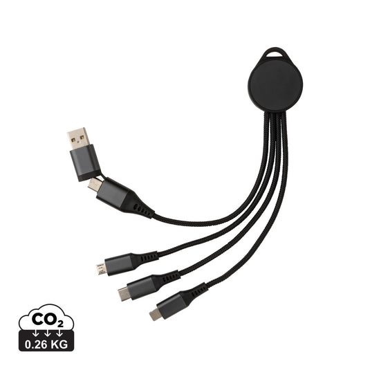 XD Xclusive Terra RCS recycled aluminum 6-in-1 charging cable for phones and tablets, with multiple connectors and durable design.