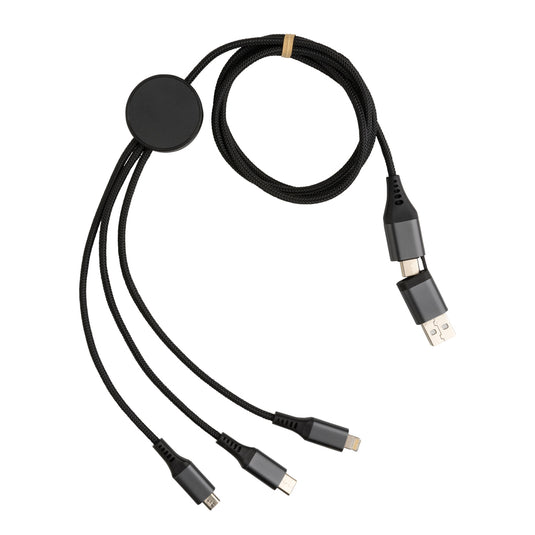 XD Xclusive Terra RCS recycled aluminium 120cm 6-in-1 cable for phone and tablet accessories, with multiple connectors visible.