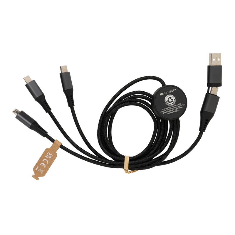 Load image into Gallery viewer, XD Xclusive Terra RCS recycled aluminium 120cm 6-in-1 phone and tablet charging cable, showing multiple connectors and sleek design.
