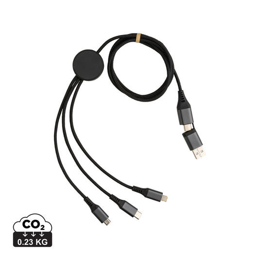 XD Xclusive Terra RCS recycled aluminium 120cm 6-in-1 phone and tablet cable showing multiple connectors on a white background.