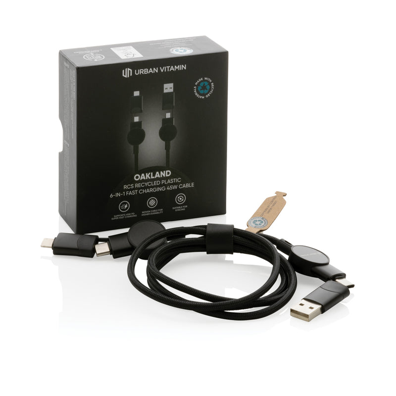 Load image into Gallery viewer, Oakland RCS recycled plastic 6-in-1 fast charging 45W cable - Custom Wood Designs

