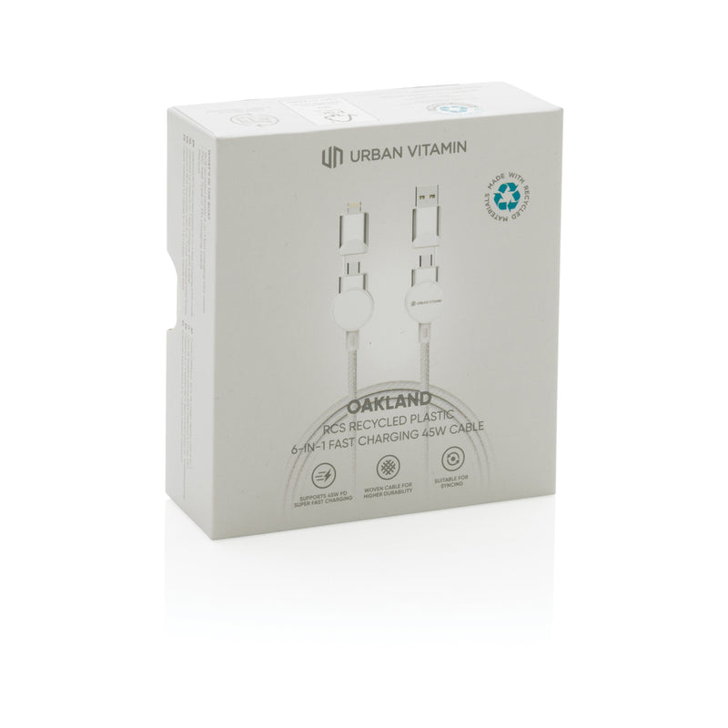 Load image into Gallery viewer, Oakland RCS recycled plastic 6-in-1 fast charging 45W cable - Custom Wood Designs

