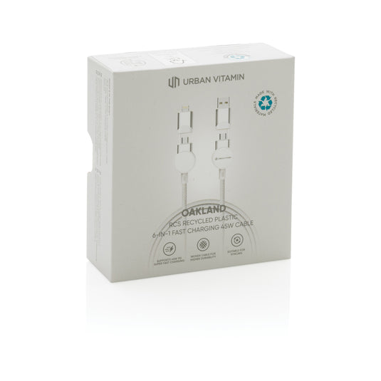 Oakland RCS recycled plastic 6-in-1 fast charging 45W cable - Custom Wood Designs