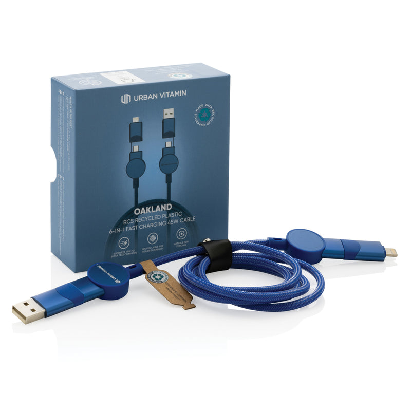 Load image into Gallery viewer, Oakland RCS recycled plastic 6-in-1 fast charging 45W cable - Custom Wood Designs
