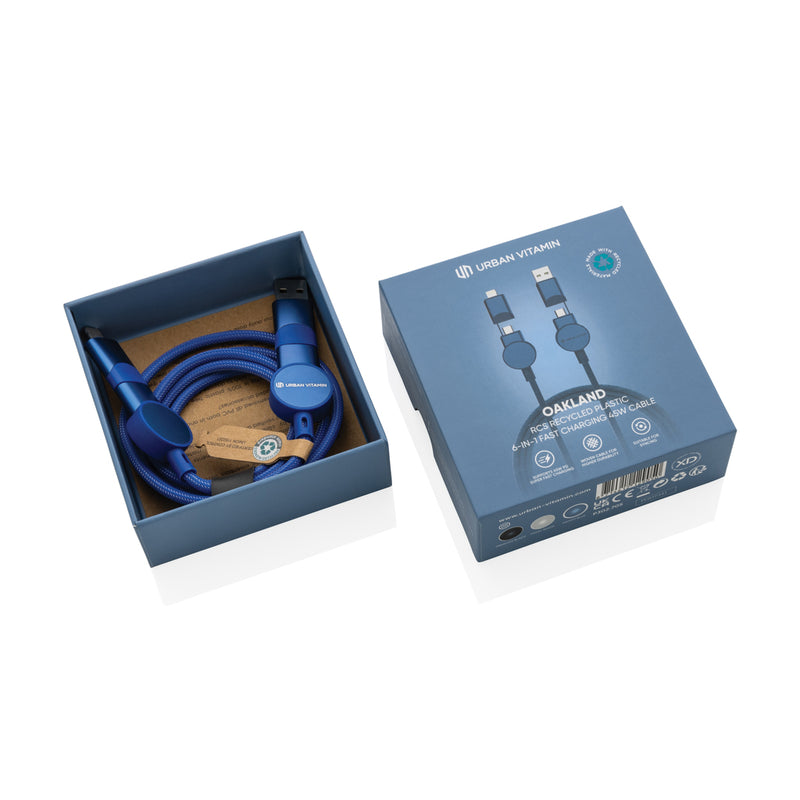 Load image into Gallery viewer, Oakland RCS recycled plastic 6-in-1 fast charging 45W cable - Custom Wood Designs

