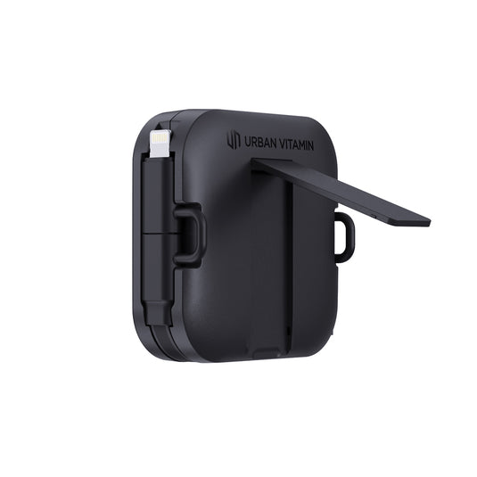 Urban Vitamin San Jose 100W stand with retractable cable for phones and tablets, featuring a sleek black design.