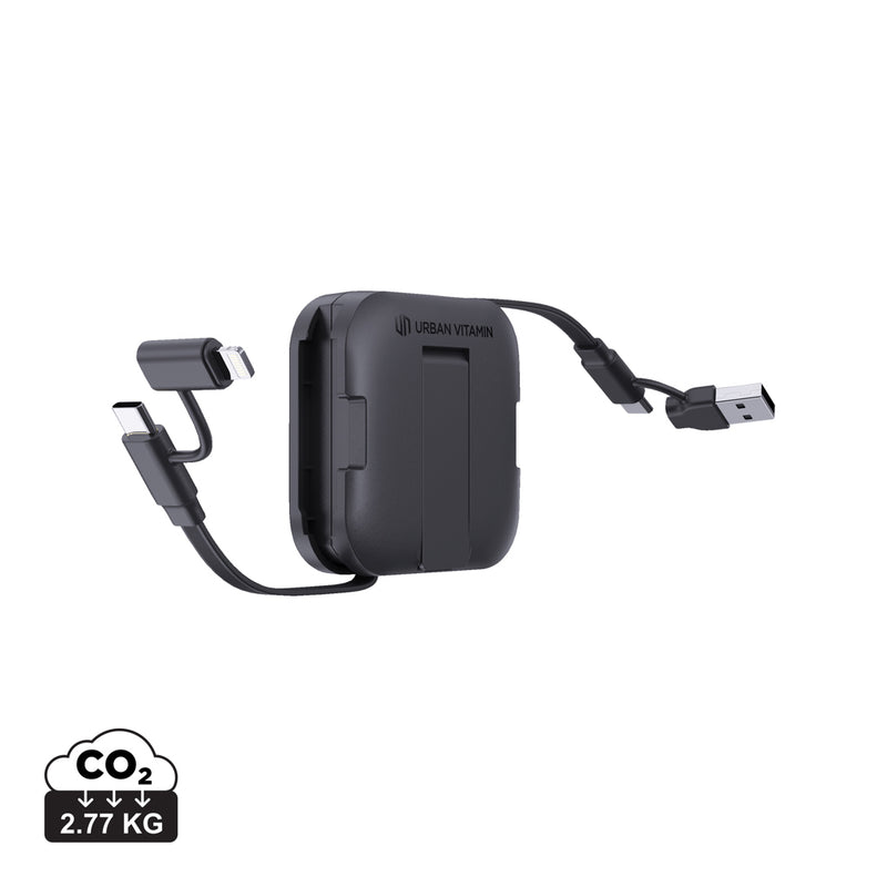 Load image into Gallery viewer, Urban Vitamin San Jose 100W stand with retractable cable for phones and tablets, shown holding a device in a sleek charging setup.
