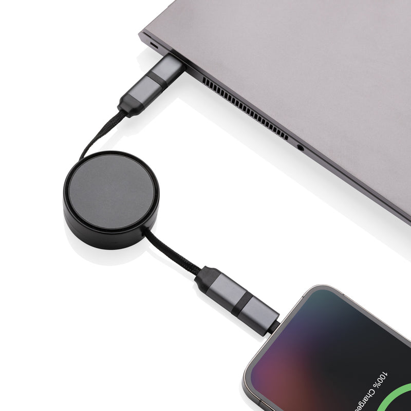 Load image into Gallery viewer, XD Xclusive Terra RCS recycled aluminium 6-in-1 45W cable for phones and tablets, featuring multiple connectors and a sleek design.
