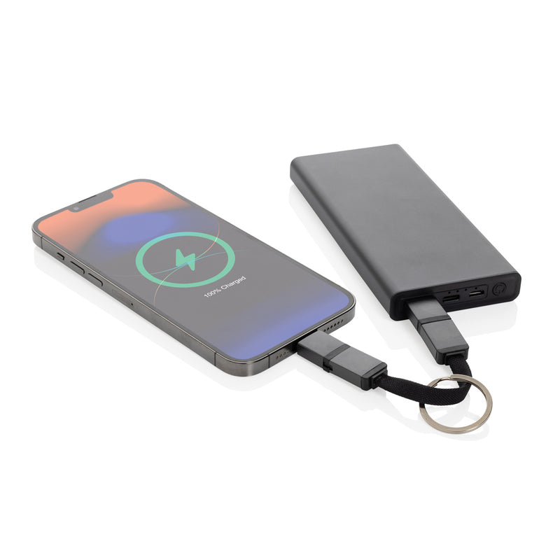 Load image into Gallery viewer, XD Xclusive Terra recycled aluminum 4-in-1 60W fast charging cable for phones and tablets, with multiple connectors visible.

