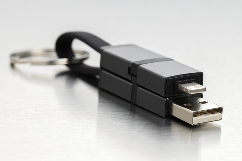 Load image into Gallery viewer, XD Xclusive Terra recycled aluminum 4-in-1 60W fast charging cable for phones and tablets, showing the multi-connector design.
