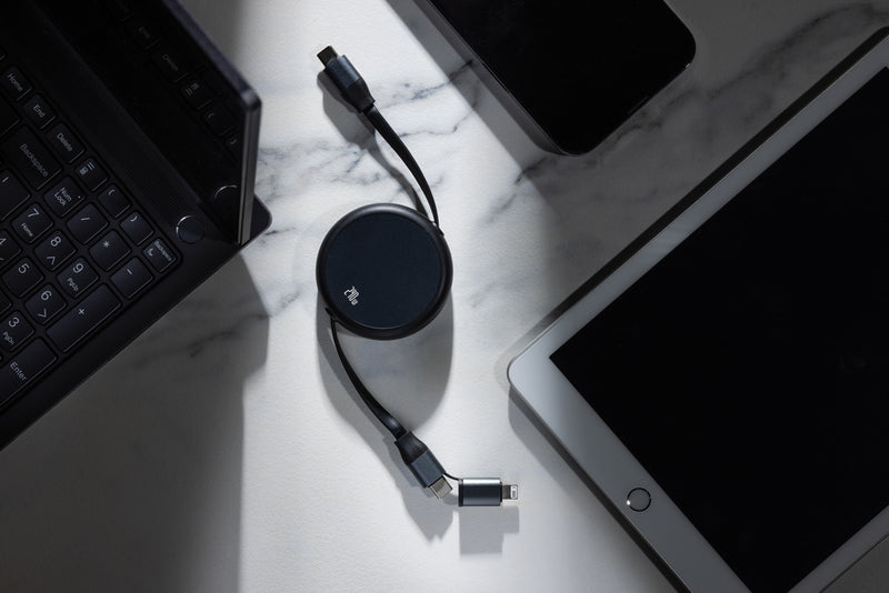 Load image into Gallery viewer, XD Xclusive Terra RCS recycled aluminium 240W 2-in-1 retractable cable for phone and tablet accessories, with sleek design and durable build.
