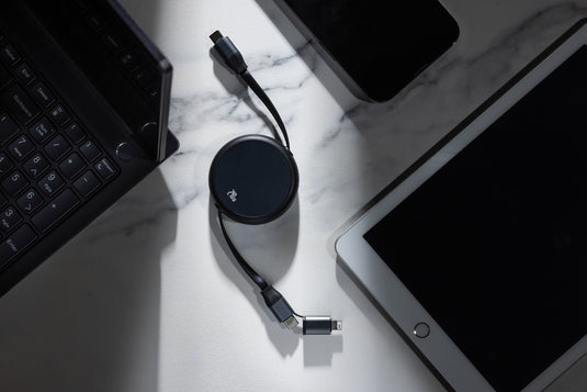 XD Xclusive Terra RCS recycled aluminium 240W 2-in-1 retractable cable for phone and tablet accessories, with sleek design and durable build.