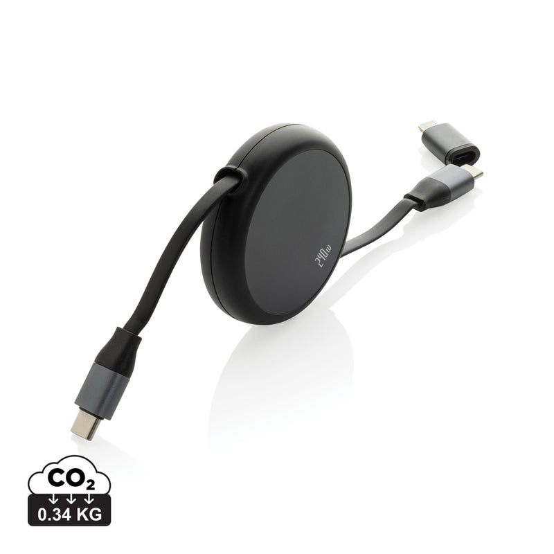 Load image into Gallery viewer, XD Xclusive Terra RCS recycled aluminium 240W 2-in-1 retractable phone and tablet charging cable, silver and black design.
