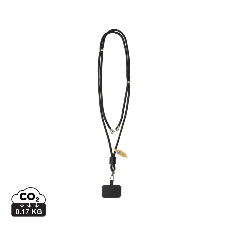 Load image into Gallery viewer, XD Collection CarryLoop RCS recycled PET adjustable phone holder lanyard showing a sleek black design with clip attachment.
