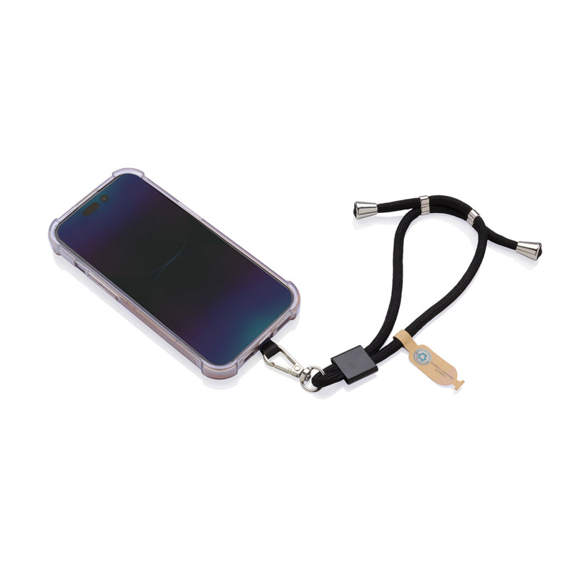 Load image into Gallery viewer, XD Collection CarryLoop RCS recycled PET adjustable phone holder wristlet for phones and tablets, in black with sleek design.
