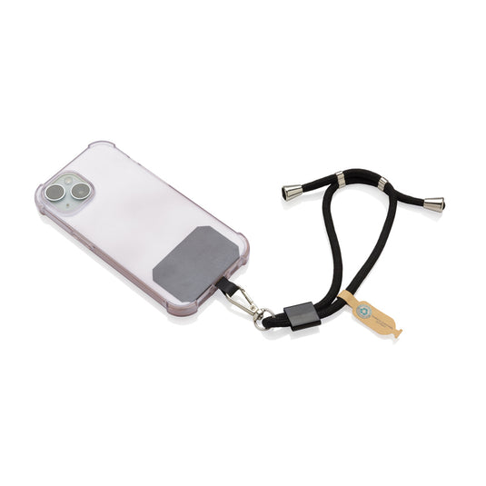 XD Collection CarryLoop RCS recycled PET adjustable phone holder wristlet showing the sleek strap and compact design.