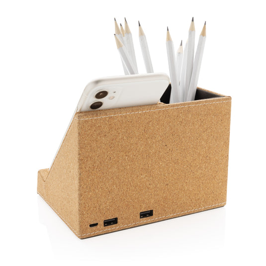 Cork pen holder and 5W wireless charger - Custom Wood Designs
