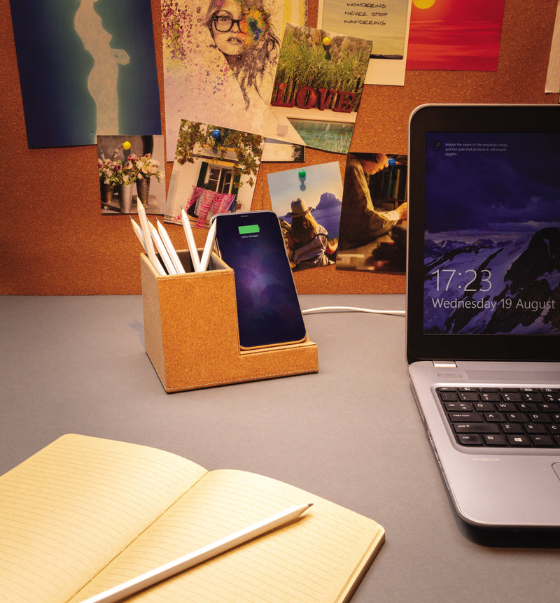 Load image into Gallery viewer, Cork pen holder and 5W wireless charger - Custom Wood Designs
