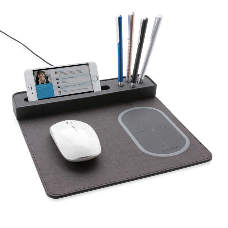 Load image into Gallery viewer, XD Xclusive air mousepad with 5W wireless charging and USB port, designed for phones and tablets, black, sleek surface.
