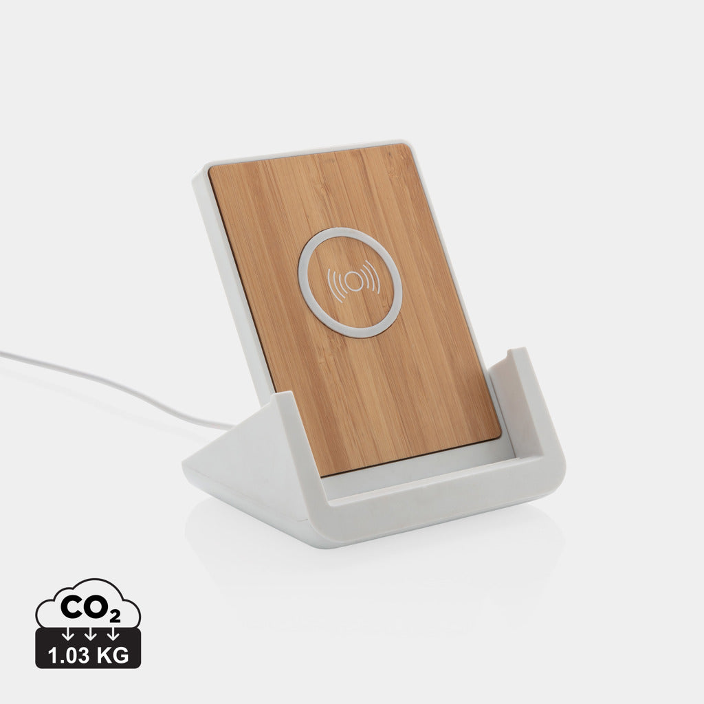 XD Xclusive Ontario RCS recycled plastic 10W stand for phone and tablet, showcasing a sleek, eco-friendly accessory in black.