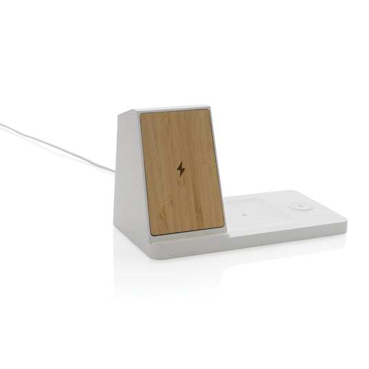 Ontario recycled plastic & bamboo 3-in-1 wireless charger - Custom Wood Designs