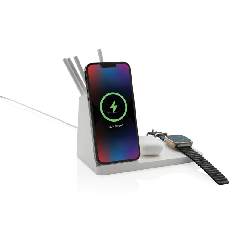 Load image into Gallery viewer, Ontario recycled plastic &amp; bamboo 3-in-1 wireless charger - Custom Wood Designs
