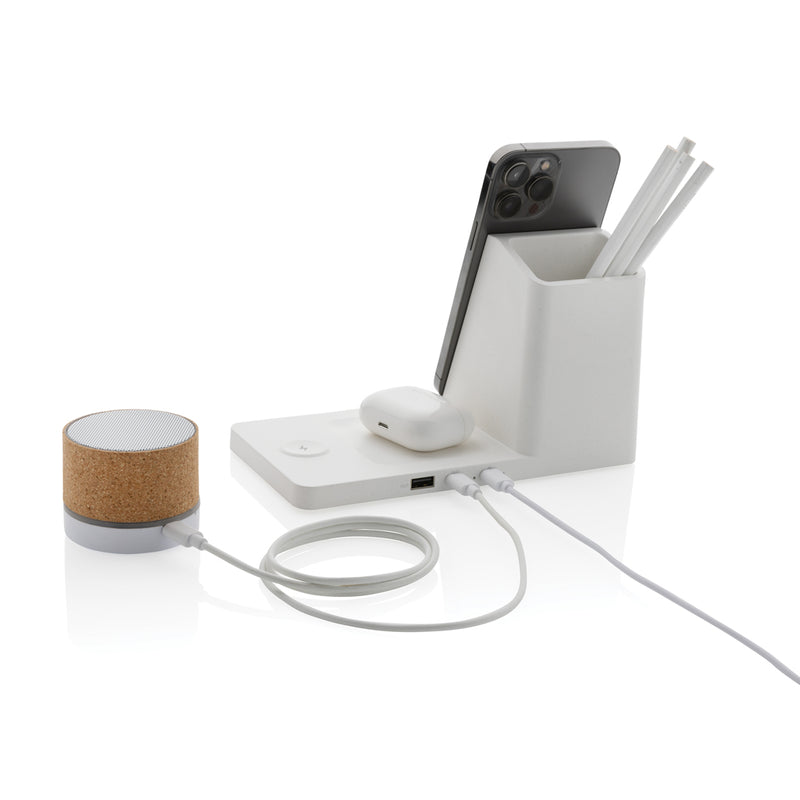 Load image into Gallery viewer, Ontario recycled plastic &amp; bamboo 3-in-1 wireless charger - Custom Wood Designs
